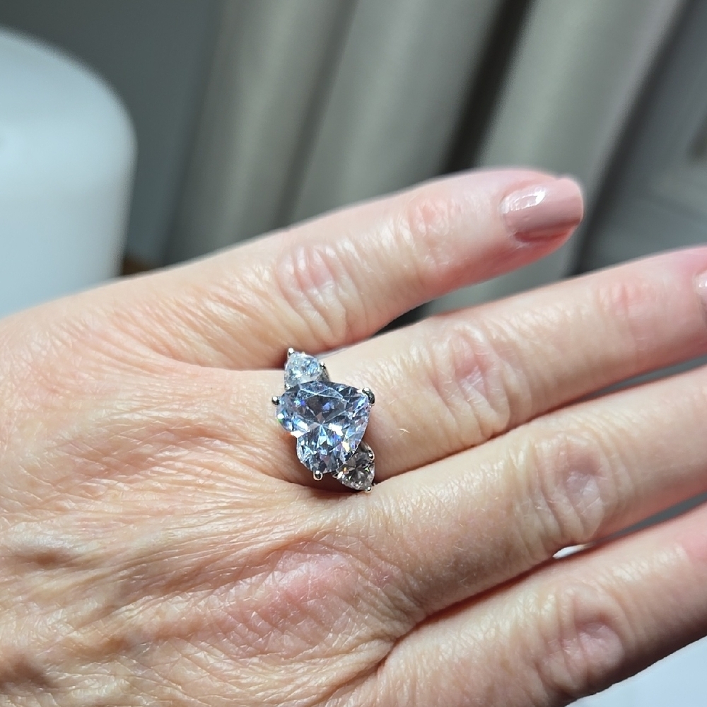 Elegant 5 Carat Sterling Silver Moissanite HEART Ring Size 7